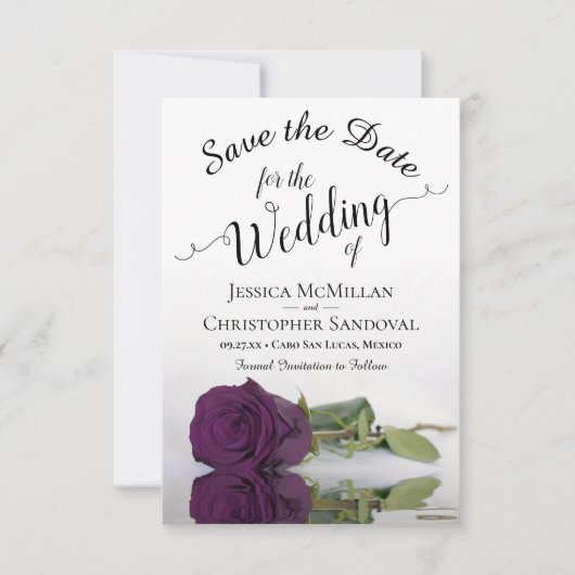 Save The Date Reflet Plum violet Rose Mariage romantique (Devant)