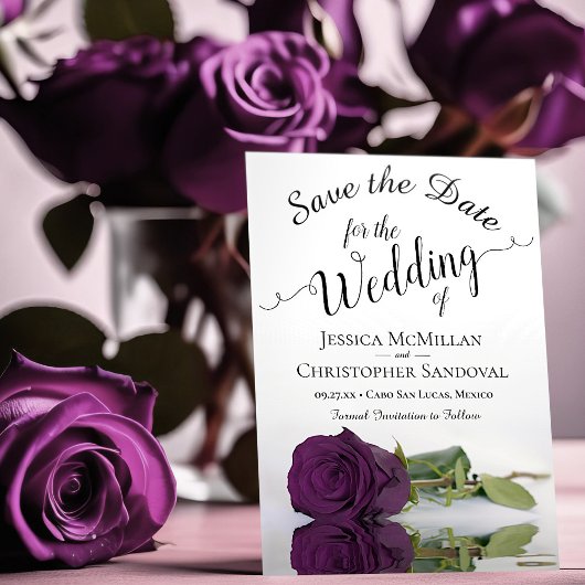 Save The Date Reflet Plum violet Rose Mariage romantique