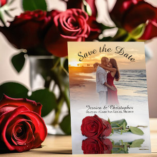 Save The Date Reflet Rose rouge Élégante photo de mariage