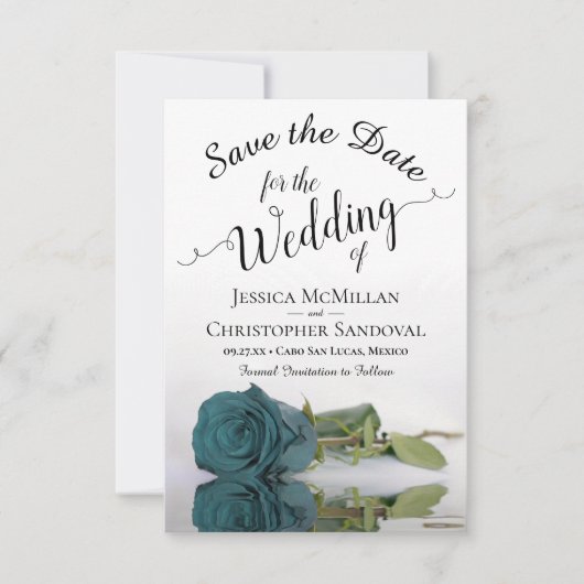 Save The Date Reflet Rose Turquoise Élégant et Mariage romantiqu (Devant)