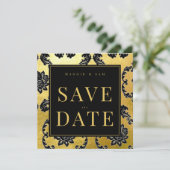 Save The Date Regal Black & Gold Mariage damassé Enregistrer la  (Debout devant)