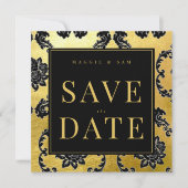 Save The Date Regal Black & Gold Mariage damassé Enregistrer la  (Devant)