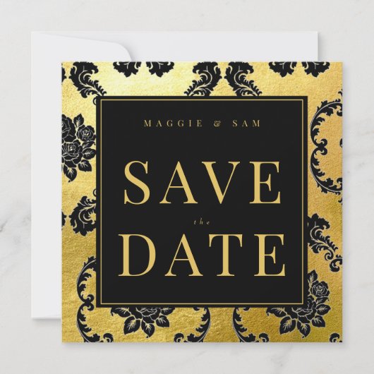 Save The Date Regal Black & Gold Mariage damassé Enregistrer la  (Devant)