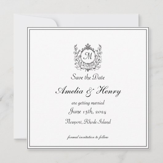 Save The Date Regal Classic Monogram Crest Mariage (Devant)