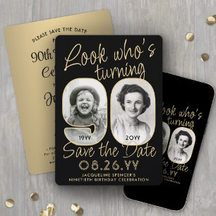 Save The Date Regardez qui a 90 ans Fête d'anniversaire avec 2 p