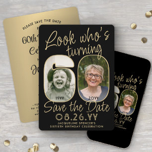 Save The Date Regardez qui est 60 Black & Gold 2 Photo fête d'an