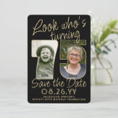 Save The Date Regardez qui est 75 Black & Gold 2 Photo fête d'an (Debout devant)