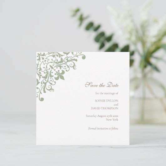 Save The Date Regency Green Fleur de Wedding Enregistrer La Date (Debout devant)