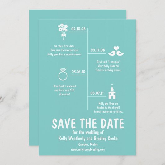 Save The Date Relation turquoise Calendrier Mariage Enregistrer  (Devant / Derrière)