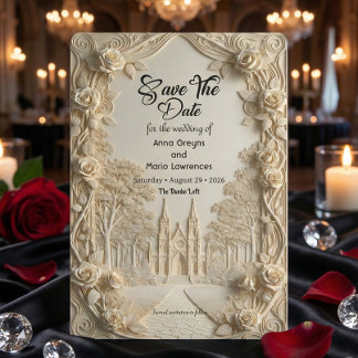 Save The Date Relief Faux Gaufrage Ivoire Pierre Baroque