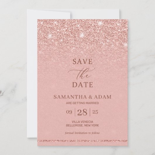 Save The Date Remarquable glam rose or parties scintillant ombre (Devant)