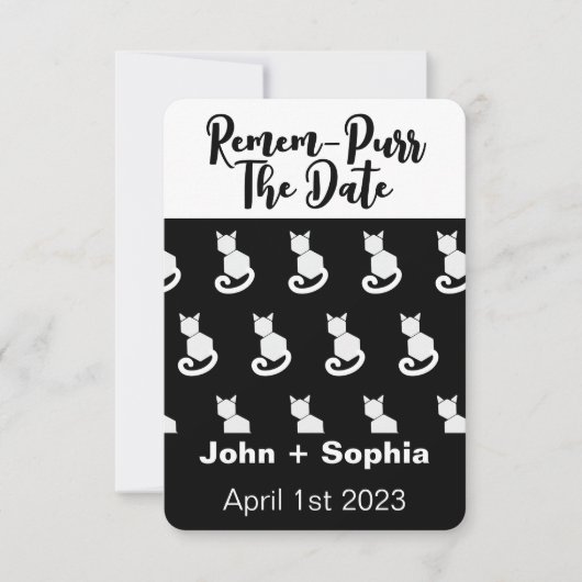 Save The Date Remem-Purr Funny Chat moderne noir et blanc Économ (Devant)