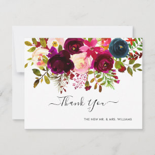 Save The Date Remerciement Bouquet Aquarelle Navy+Bourgogne