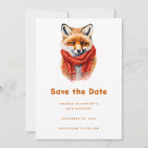Save The Date Renard mignon dans une écharpe rouge Image d'autom