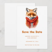 Save The Date Renard mignon dans une écharpe rouge Image d'autom (Devant / Derrière)