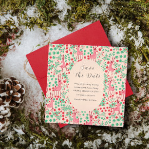 Save The Date Renne vintage fantaisiste rose, motif de Noël