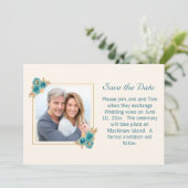 Save The Date Réponse de mariage floral sarcelle et or (Debout devant)