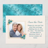 Save The Date Réponse de mariage floral sarcelle et or (Devant / Derrière)