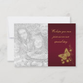 Save The Date Réponse de mariage papillon bordeaux or (Dos)