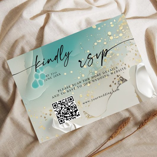 Save The Date Réponse QR Code | Ethereal Shoreline Teal Ocean