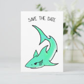 Save The Date requin souriant de dessin animé bleu vert océan an (Debout devant)