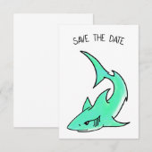 Save The Date requin souriant de dessin animé bleu vert océan an (Devant / Derrière)