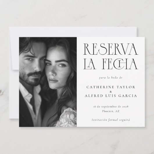 Save The Date Reserva La Fecha Black White Spanish Photo Mariage (Devant)