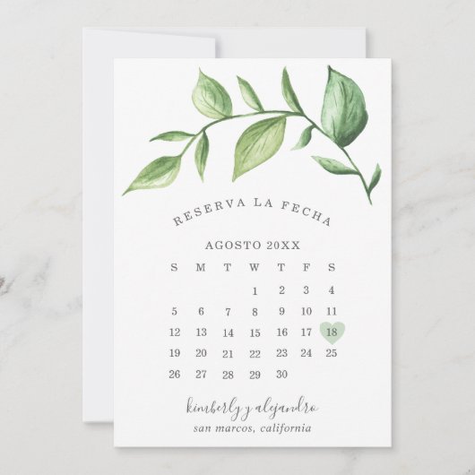 Save The Date Reserva La Fecha Calendrier Rustique Verdure Espag (Devant)