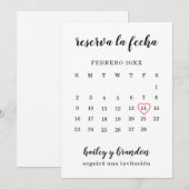 Save The Date Reserva la Fecha Calendrier simple Coeur rouge esp (Devant / Derrière)