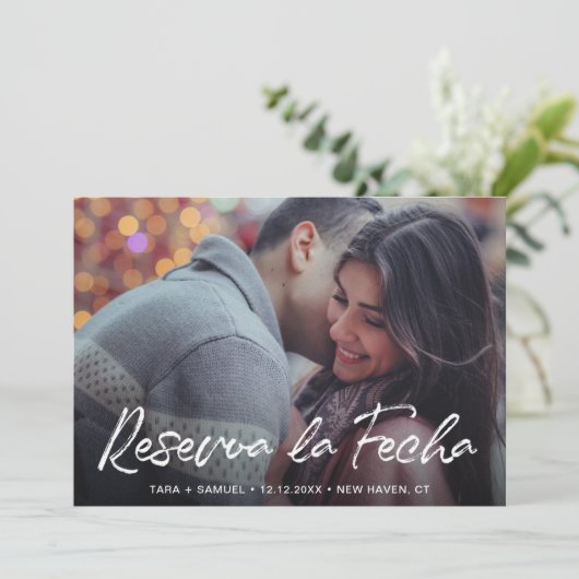 Save The Date Reserva la Fecha Modern Brush Script Photo Espagno (Debout devant)