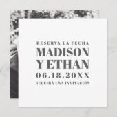Save The Date Reserva La Fecha Moderne Gris et Blanc Espagnol (Devant / Derrière)