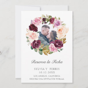 Save The Date Reserva la Fecha Purple Floral Photo Espagnol