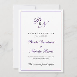 Save The Date Reserva la Fecha Purple Monogramme Formel Espagnol