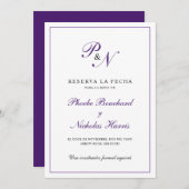 Save The Date Reserva la Fecha Purple Monogramme Formel Espagnol (Devant / Derrière)