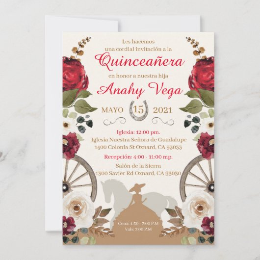 Save The Date Reserva La Fecha Quinceanera Red Charra, Watercol (Devant)