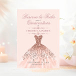 Save The Date Reserva la Fecha Quinceañera Robe rose<br><div class="desc">Moderne mais élégant Quinceañera Mis Quince Anos enregistrer la date (reserva la fecha). Parties scintillant diamant tiara / couronne et robe / robe. Couleurs d'or rose rose pâle. Facile à modifier les cartes modèles. Parfait pour la 15ème fête d'anniversaire de fille.</div>