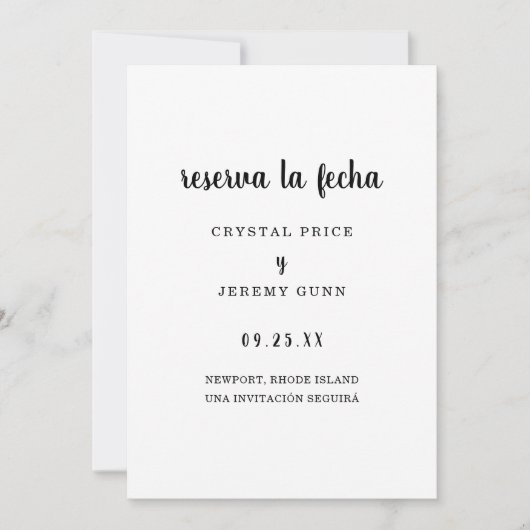 Save The Date Reserva la Fecha Simple Espagnol noir et blanc (Devant)