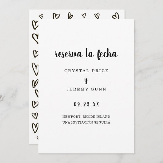 Save The Date Reserva la Fecha Simple Espagnol noir et blanc (Devant / Derrière)