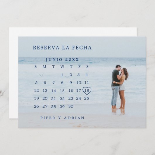 Save The Date Reserva La Fecha Simple Navy Calendrier bleu Photo (Devant / Derrière)