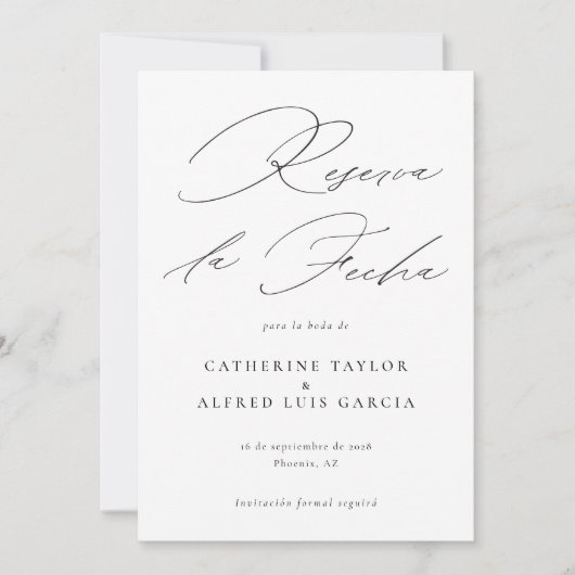 Save The Date Reserva La Fecha Spanis Script Photo Mariage (Devant)