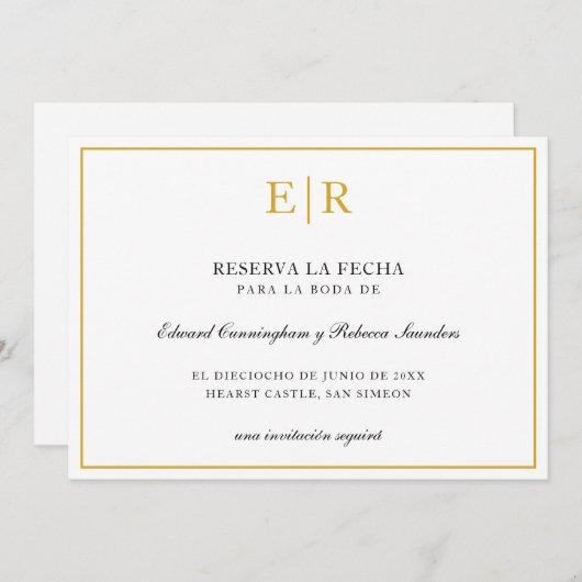 Save The Date Réservation La Fecha Elégant Monogramme Or Formel (Devant / Derrière)