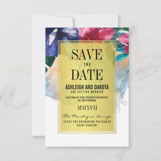 Save The Date Réservez la date | Fleurs d'aquarelle tropicale (Devant)