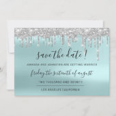 Save The Date Réservez La Date Gris Argent Bleu Gouttes D'étince (Devant)