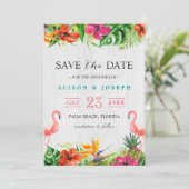 Save The Date Réservez la date | Luau Flamant rose floral tropic (Debout devant)
