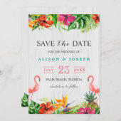 Save The Date Réservez la date | Luau Flamant rose floral tropic (Devant / Derrière)