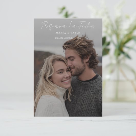Save The Date Réservez la Date Mariage Script Élégant Photo Espa (Debout devant)