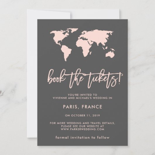 Save The Date Réservez les billets | World Map Grey Enregistrer (Devant)