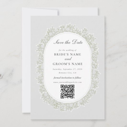 Save The Date Respiration de Bébé Monogramme Gypsophile Fleurs d (Devant)