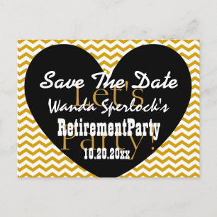 Save the Date RETIREMENT PARTY Gold Black Heart V3 Aankondigingskaart