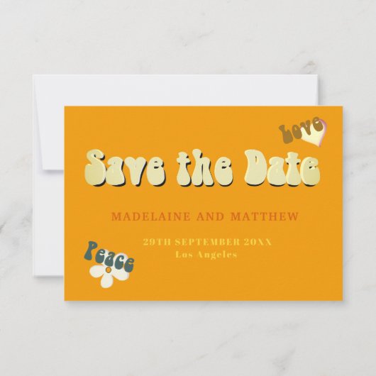 Save The Date Retro 1970s Theme Wedding Enregistrer La Date (Dos)